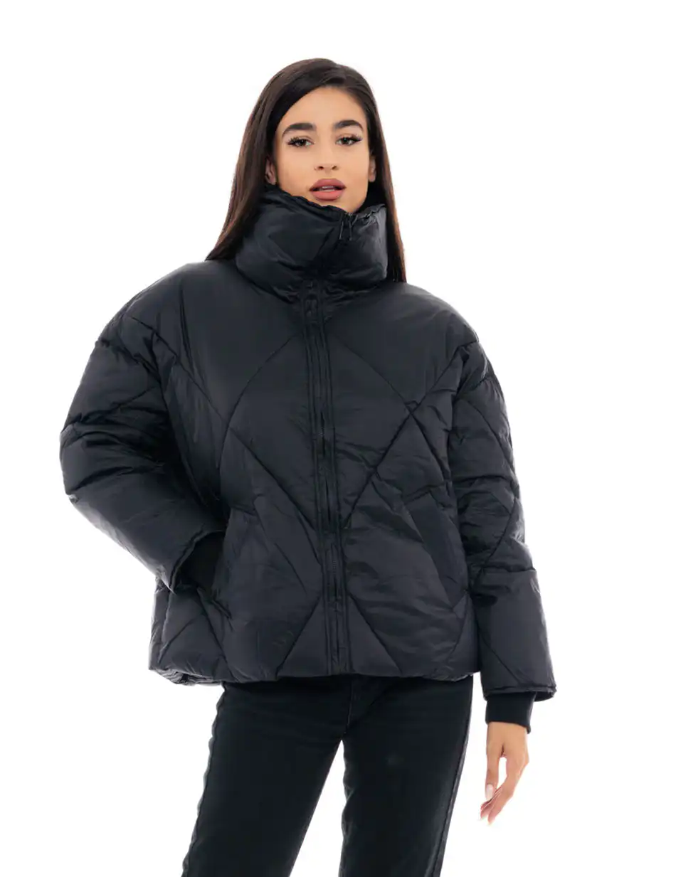 Biston fashion γυναικείο κοντό μπουφάν με γιακά 48-101-048 BLACK