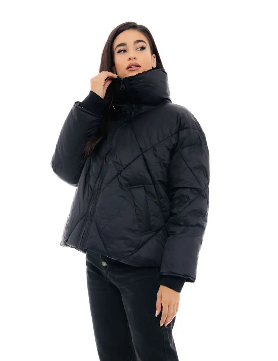 Biston fashion γυναικείο κοντό μπουφάν με γιακά 48-101-048 BLACK