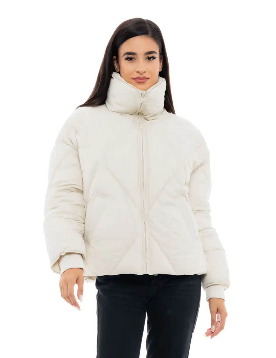 Biston fashion γυναικείο κοντό μπουφάν με γιακά 48-101-048 LT BEIGE