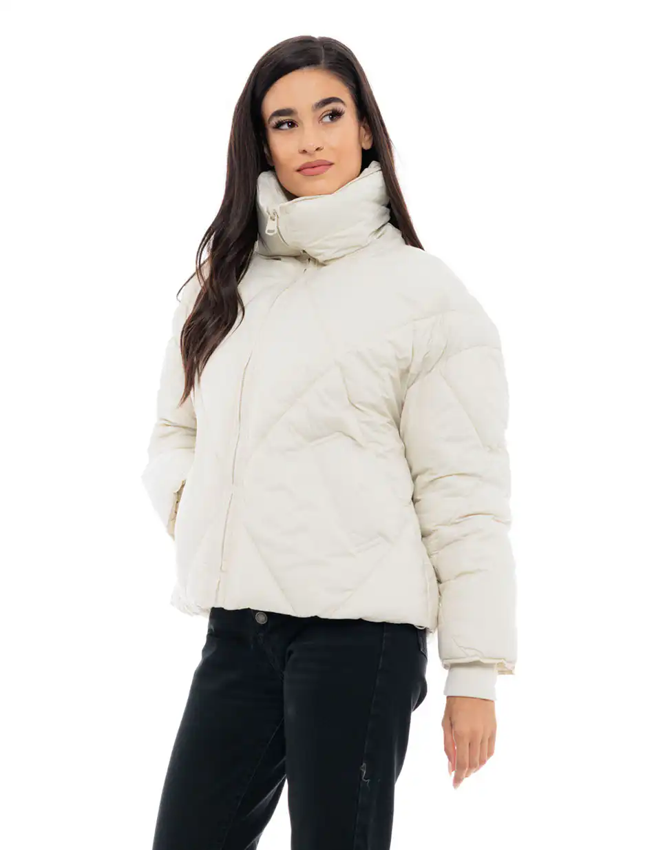 Biston fashion γυναικείο κοντό μπουφάν με γιακά 48-101-048 LT BEIGE