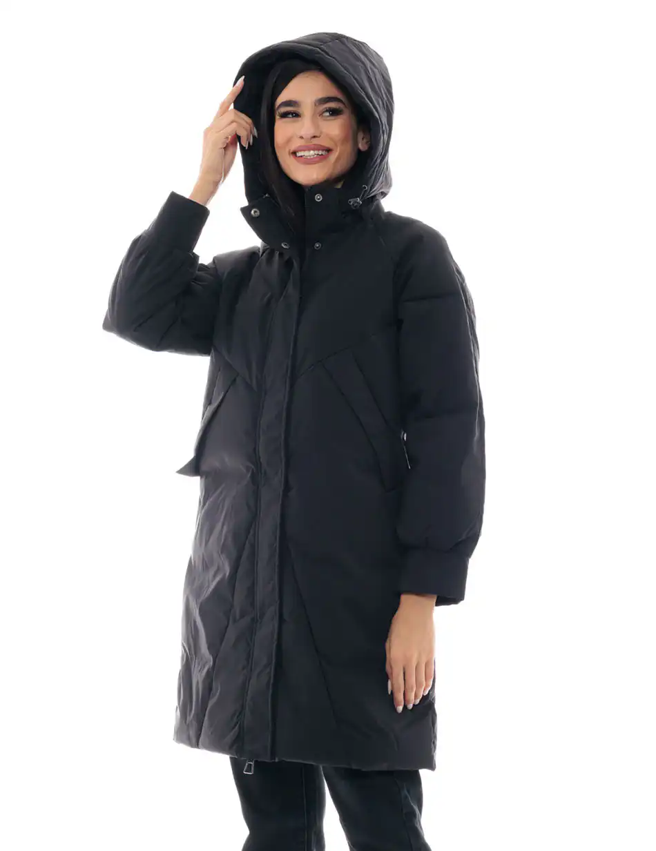 Biston fashion γυναικείο μακρύ μπουφάν 48-101-055 BLACK