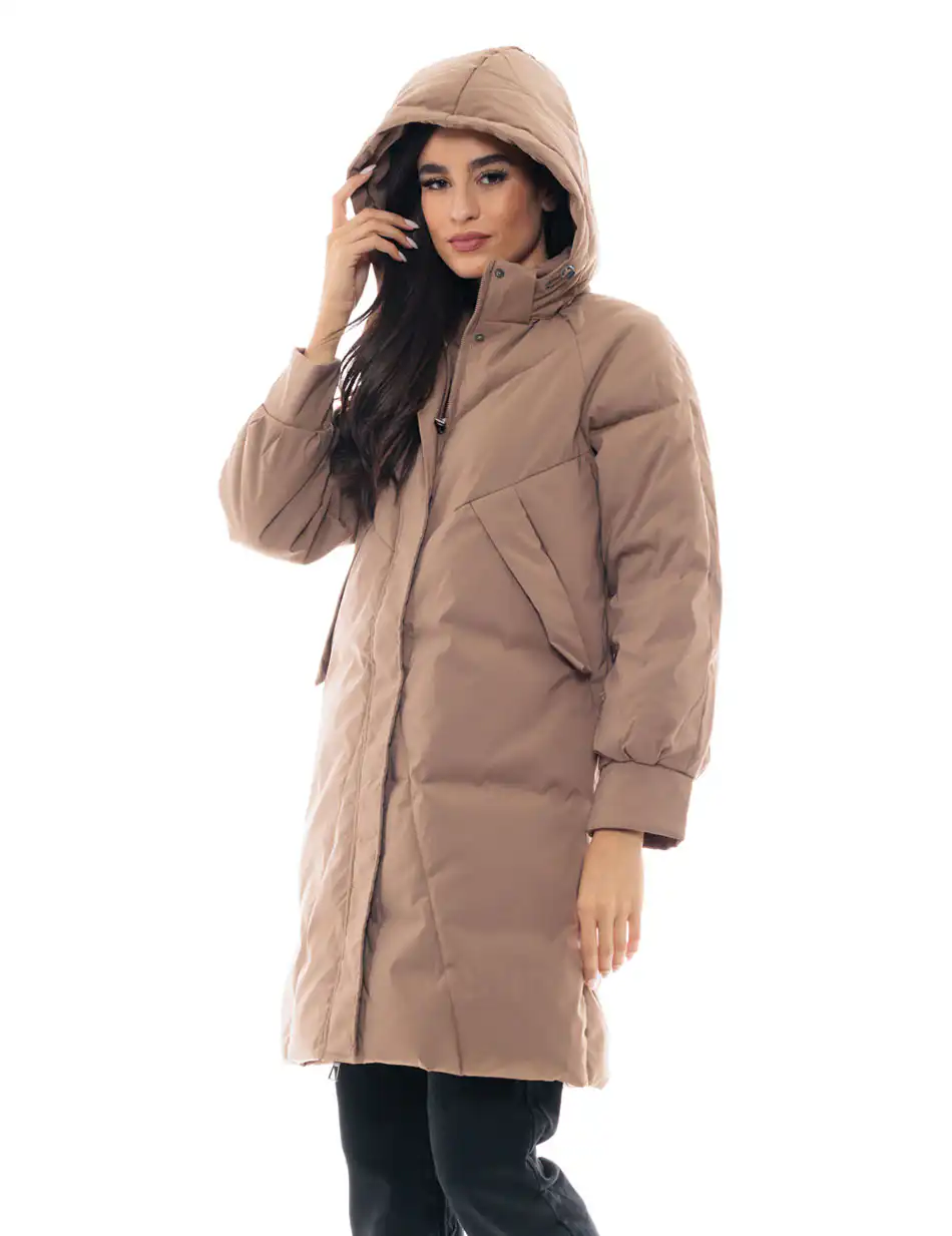 Biston fashion γυναικείο μακρύ μπουφάν 48-101-055 DK BEIGE