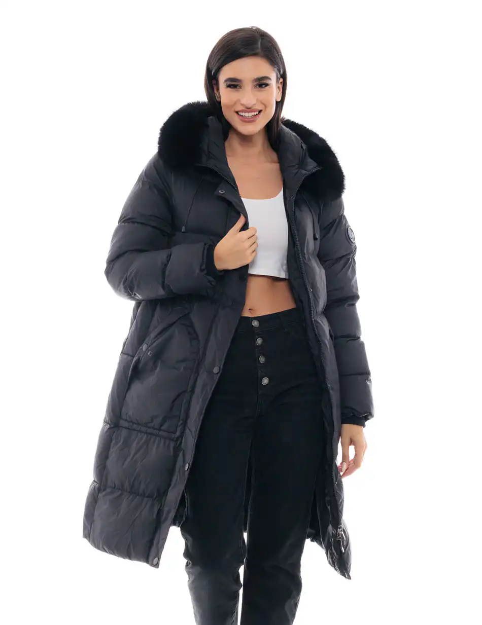 Biston fashion γυναικείο μακρύ μπουφάν 48-101-057 BLACK