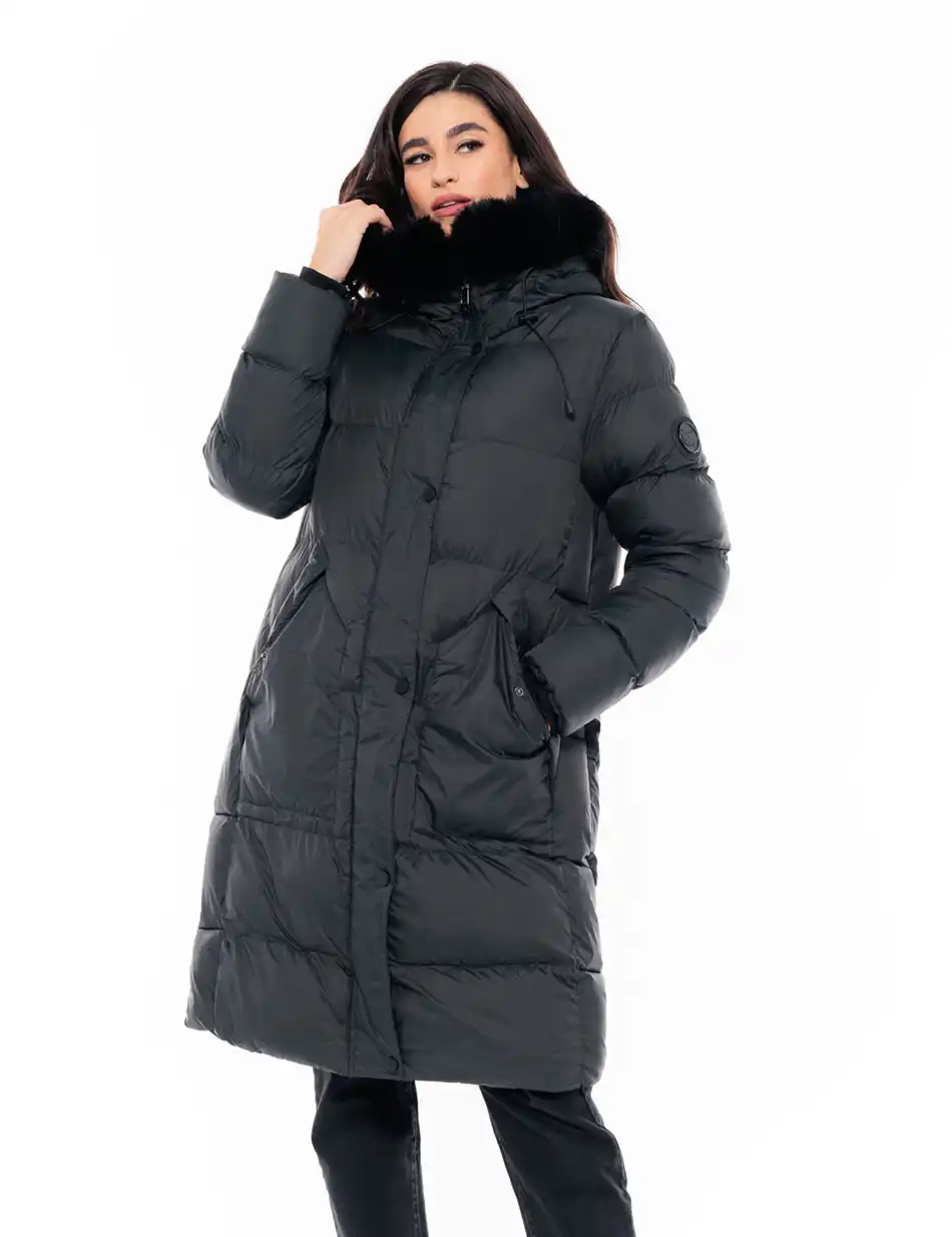 Biston fashion γυναικείο μακρύ μπουφάν 48-101-057 DK GREEN