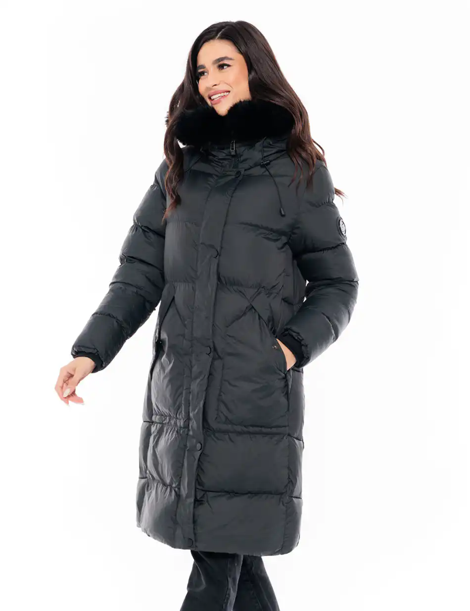 Biston fashion γυναικείο μακρύ μπουφάν 48-101-057 DK GREEN