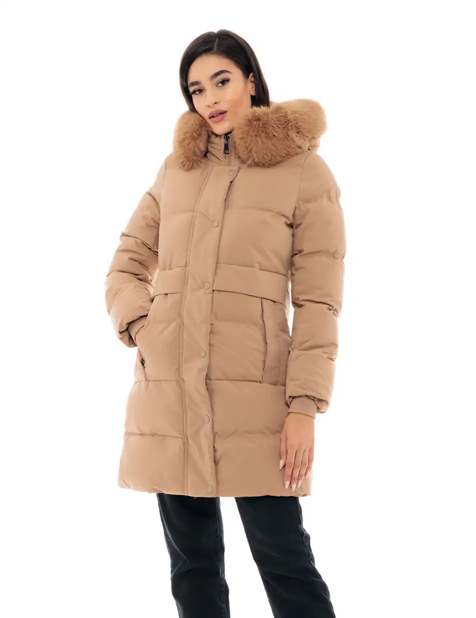 Splendid fashion γυναικείο μακρύ μπουφάν 48-101-082C CAMEL