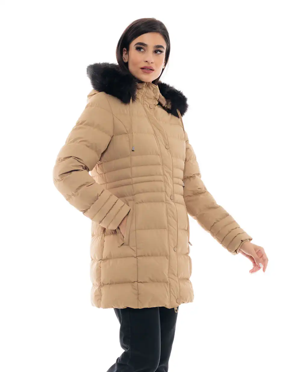 Splendid fashion γυναικείο μακρύ μπουφάν 48-101-090C DK BEIGE