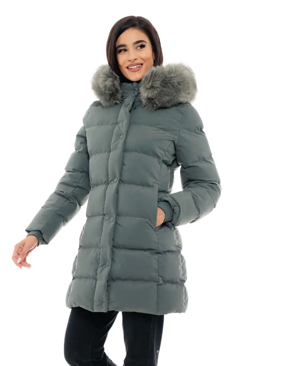 Biston fashion γυναικείο μακρύ μπουφάν 48-101-091 GREEN
