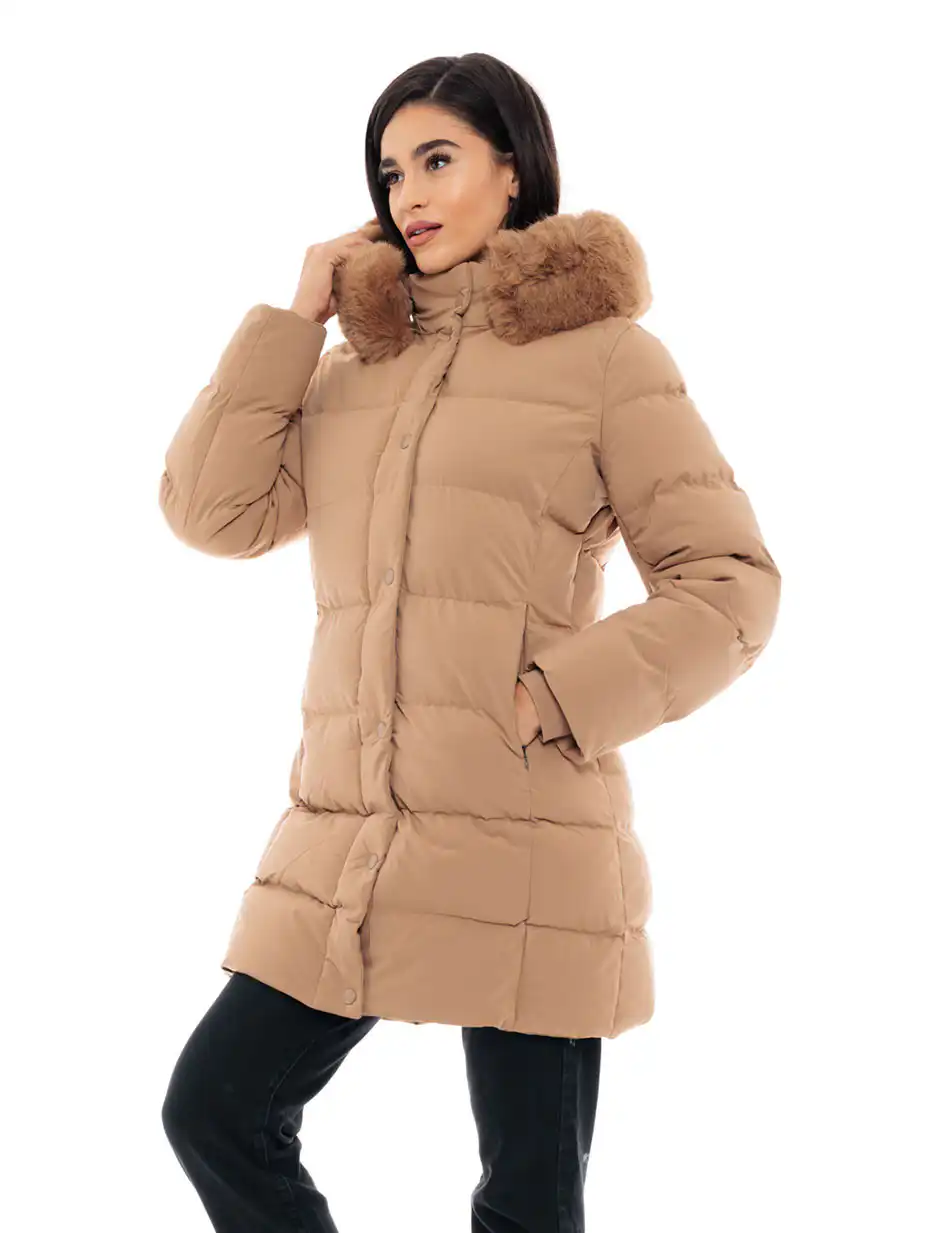 Biston fashion γυναικείο μακρύ μπουφάν 48-101-091 CAMEL