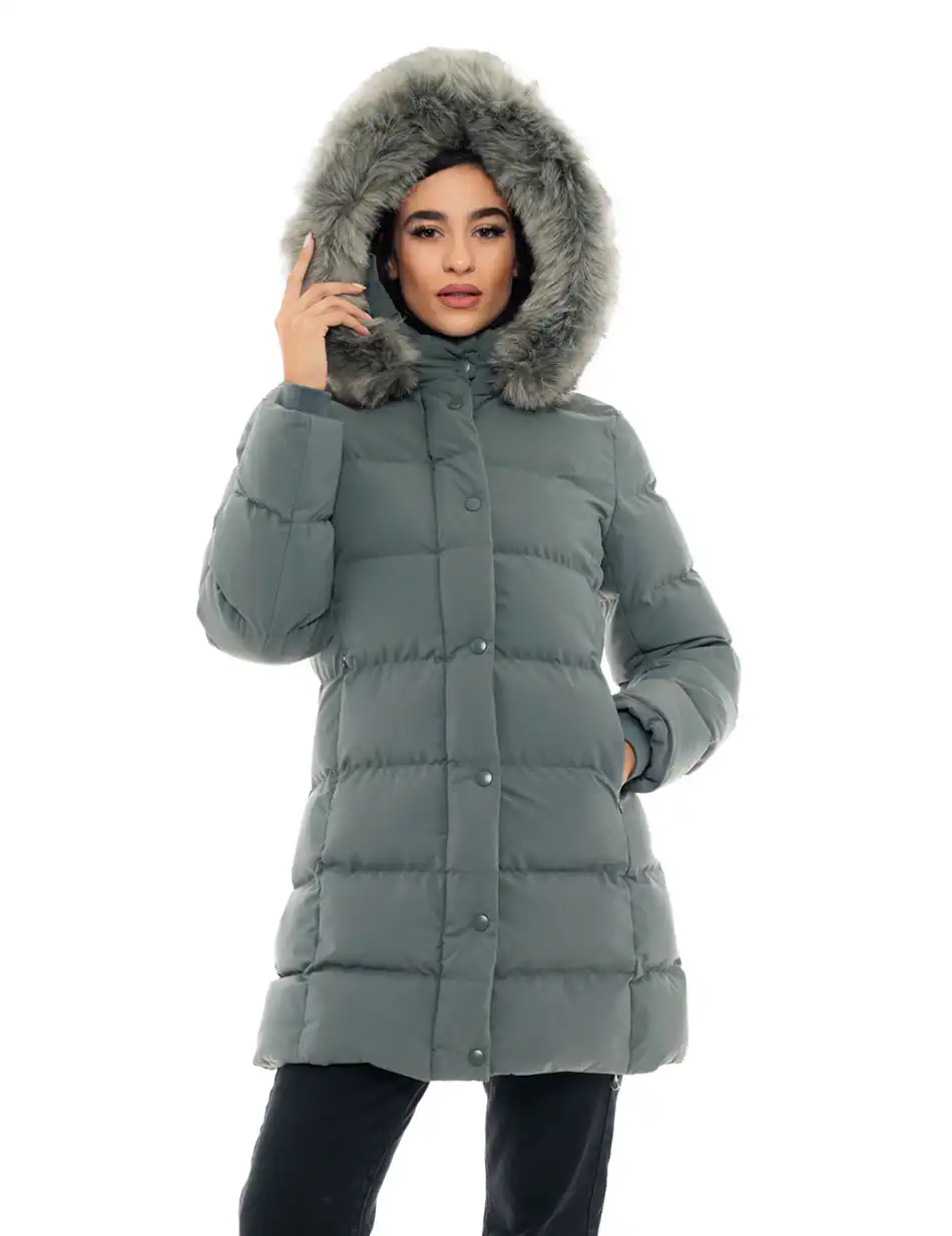 Biston fashion γυναικείο μακρύ μπουφάν 48-101-091C GREEN