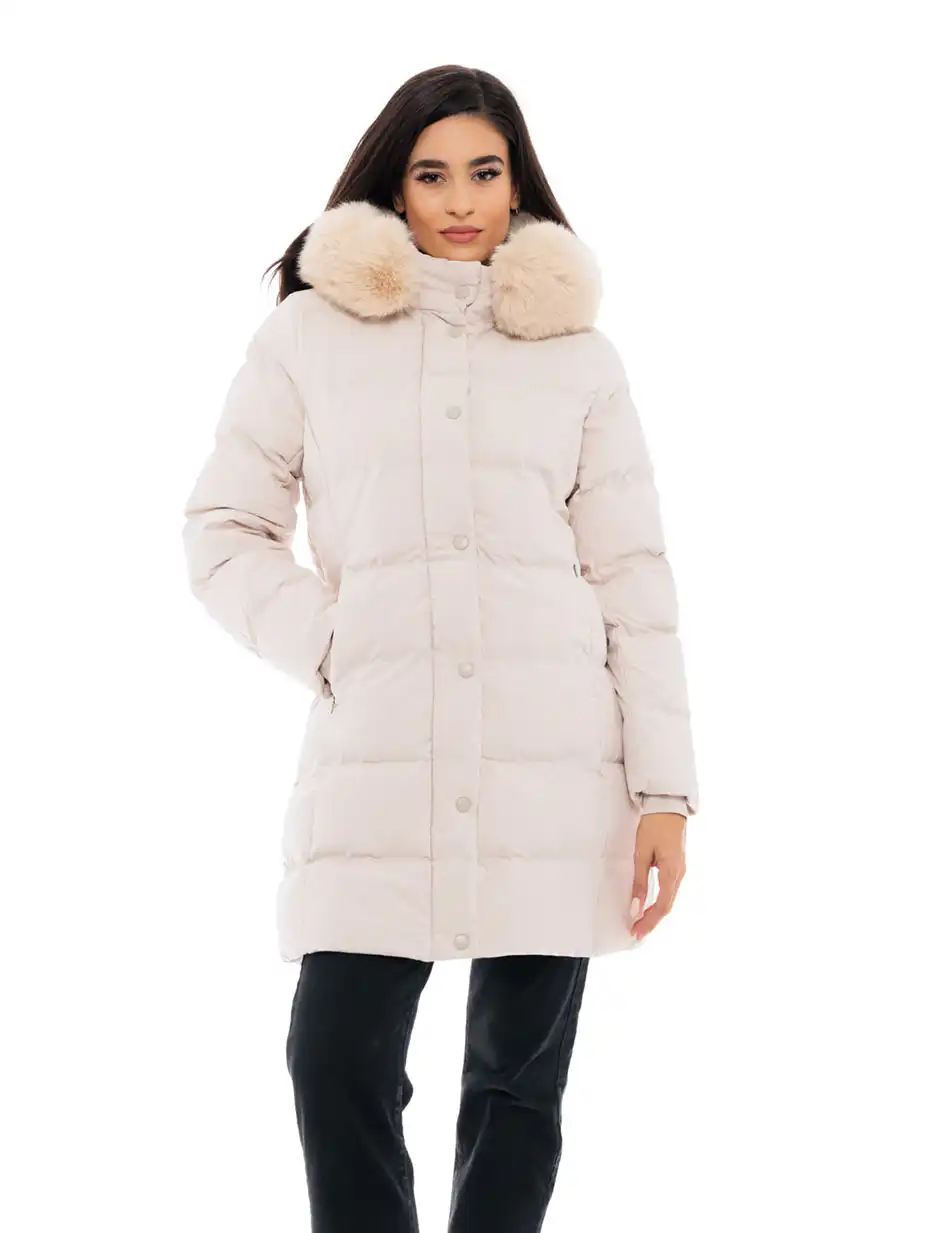 Biston fashion γυναικείο μακρύ μπουφάν 48-101-091C LT BEIGE