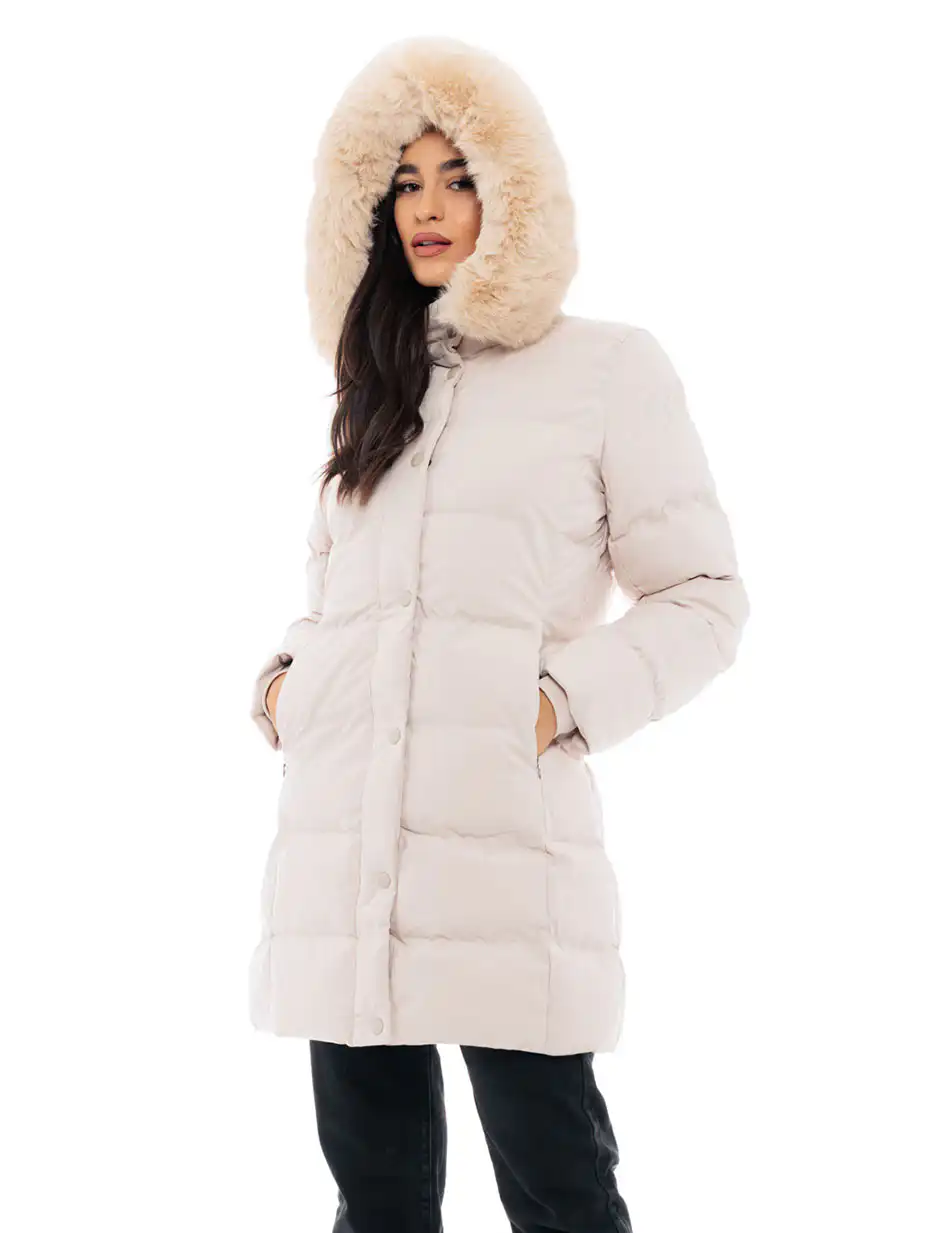 Biston fashion γυναικείο μακρύ μπουφάν 48-101-091C LT BEIGE