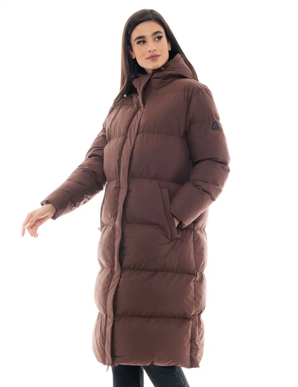 Biston fashion γυναικείο μακρύ μπουφάν 48-101-094 CHOCOLATE