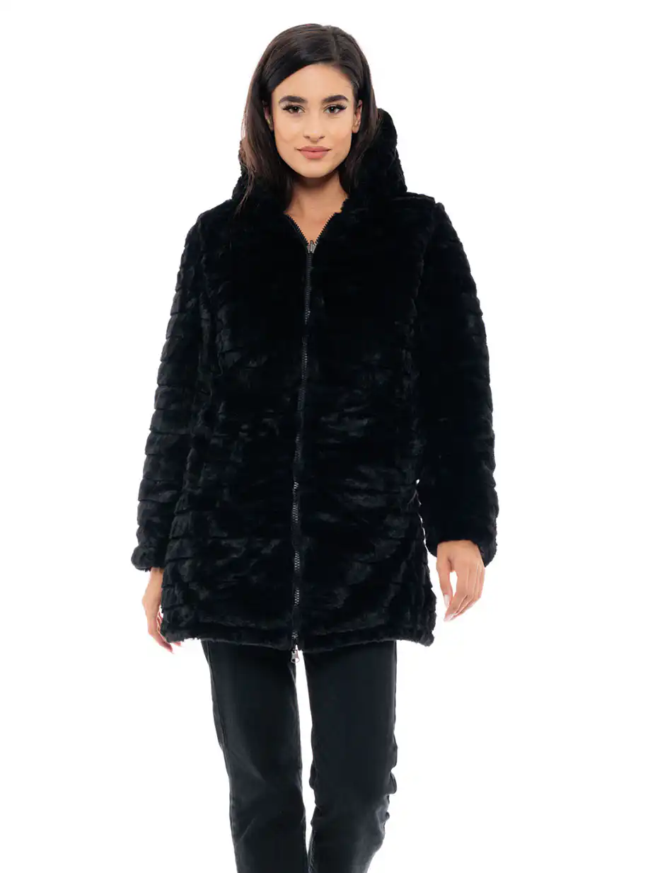 Biston fashion γυναικείο μακρύ μπουφάν 2 όψεων 48-101-097 BLACK