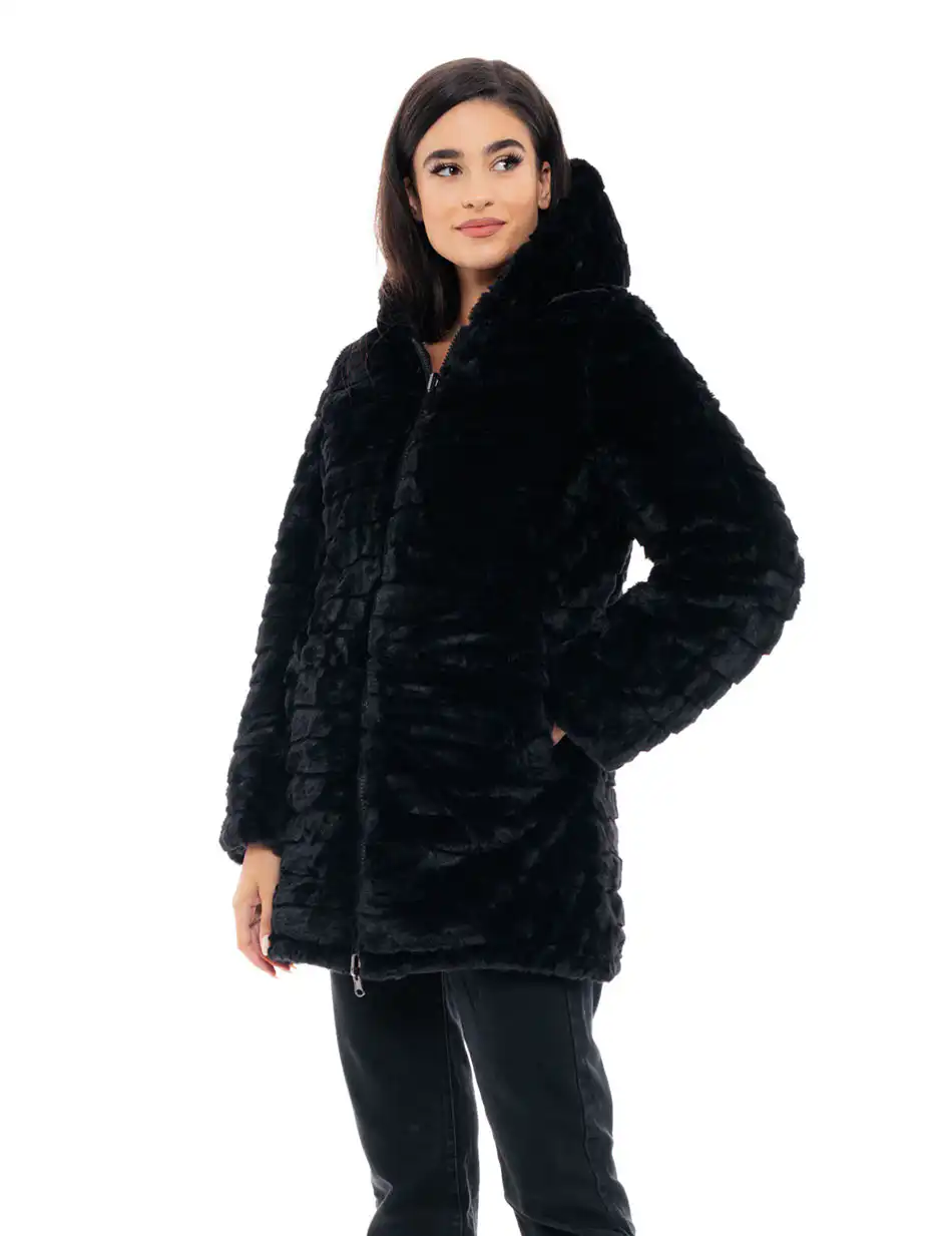 Biston fashion γυναικείο μακρύ μπουφάν 2 όψεων 48-101-097 BLACK