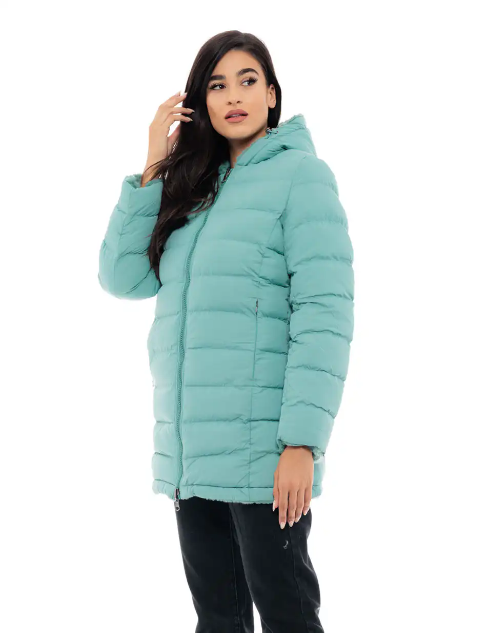 Biston fashion γυναικείο μακρύ μπουφάν 2 όψεων 48-101-097 GREEN