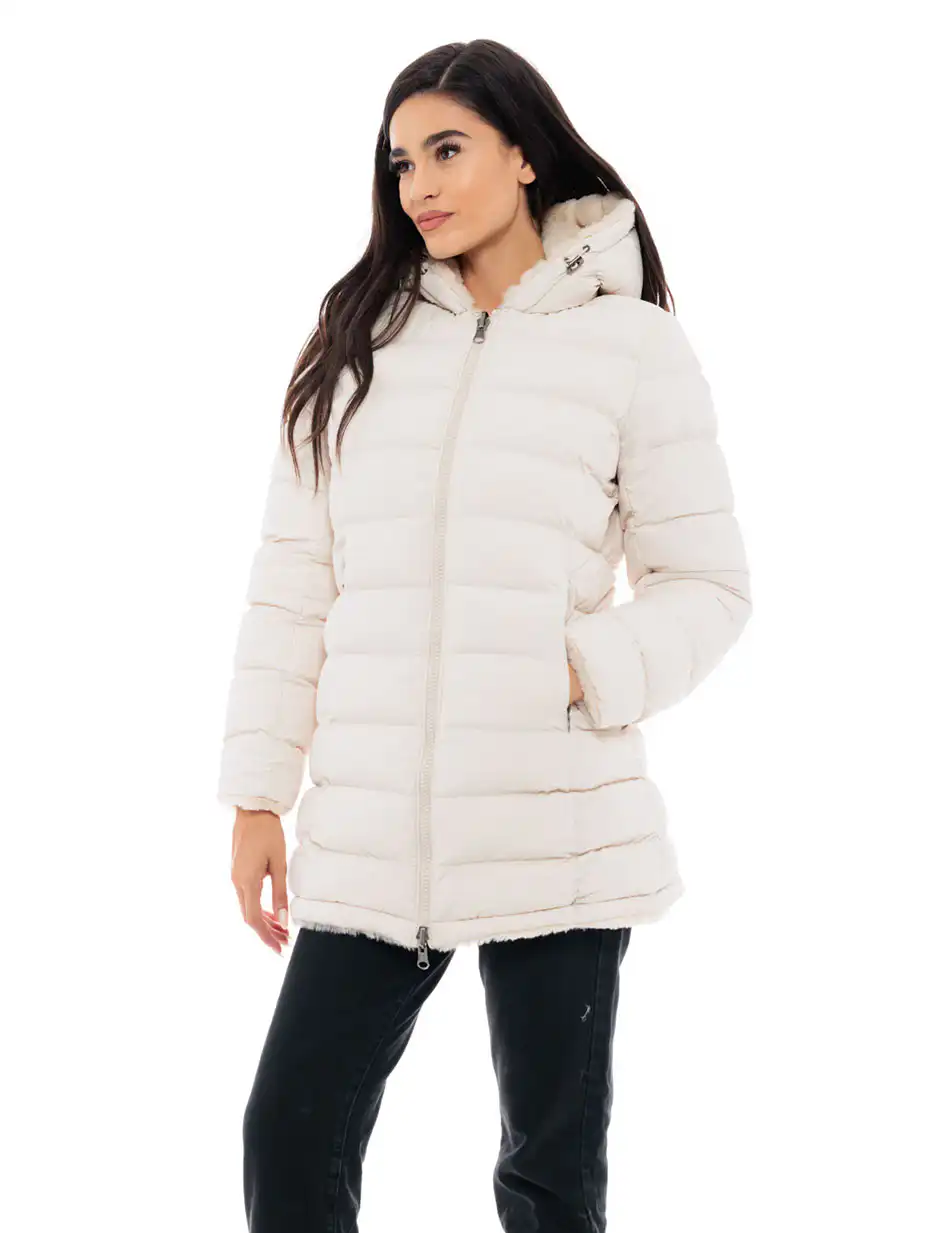 Biston fashion γυναικείο μακρύ μπουφάν 2 όψεων 48-101-097 LT BEIGE