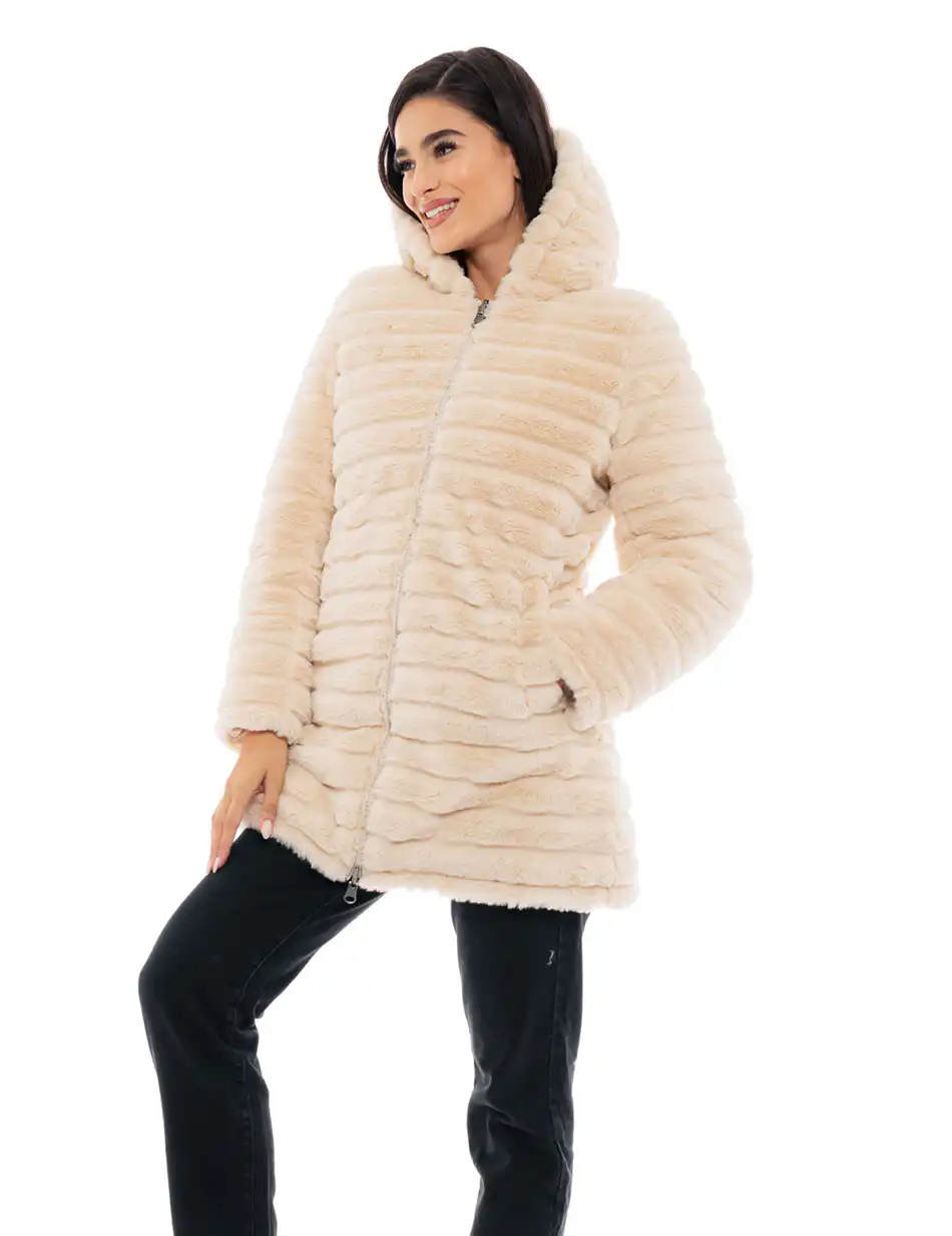 Biston fashion γυναικείο μακρύ μπουφάν 2 όψεων 48-101-097 LT BEIGE