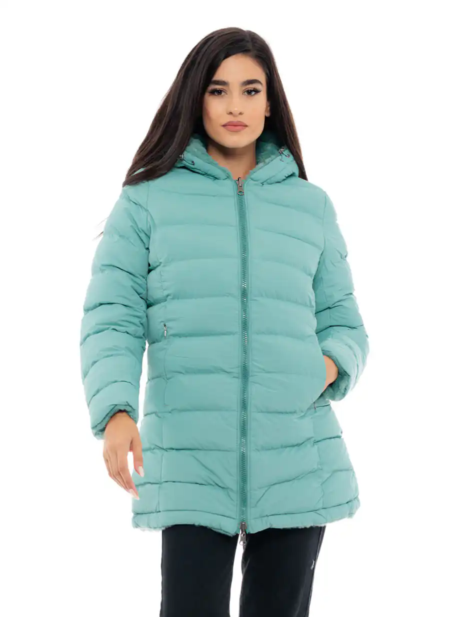 Biston fashion γυναικείο μακρύ μπουφάν 2 όψεων 48-101-097C GREEN