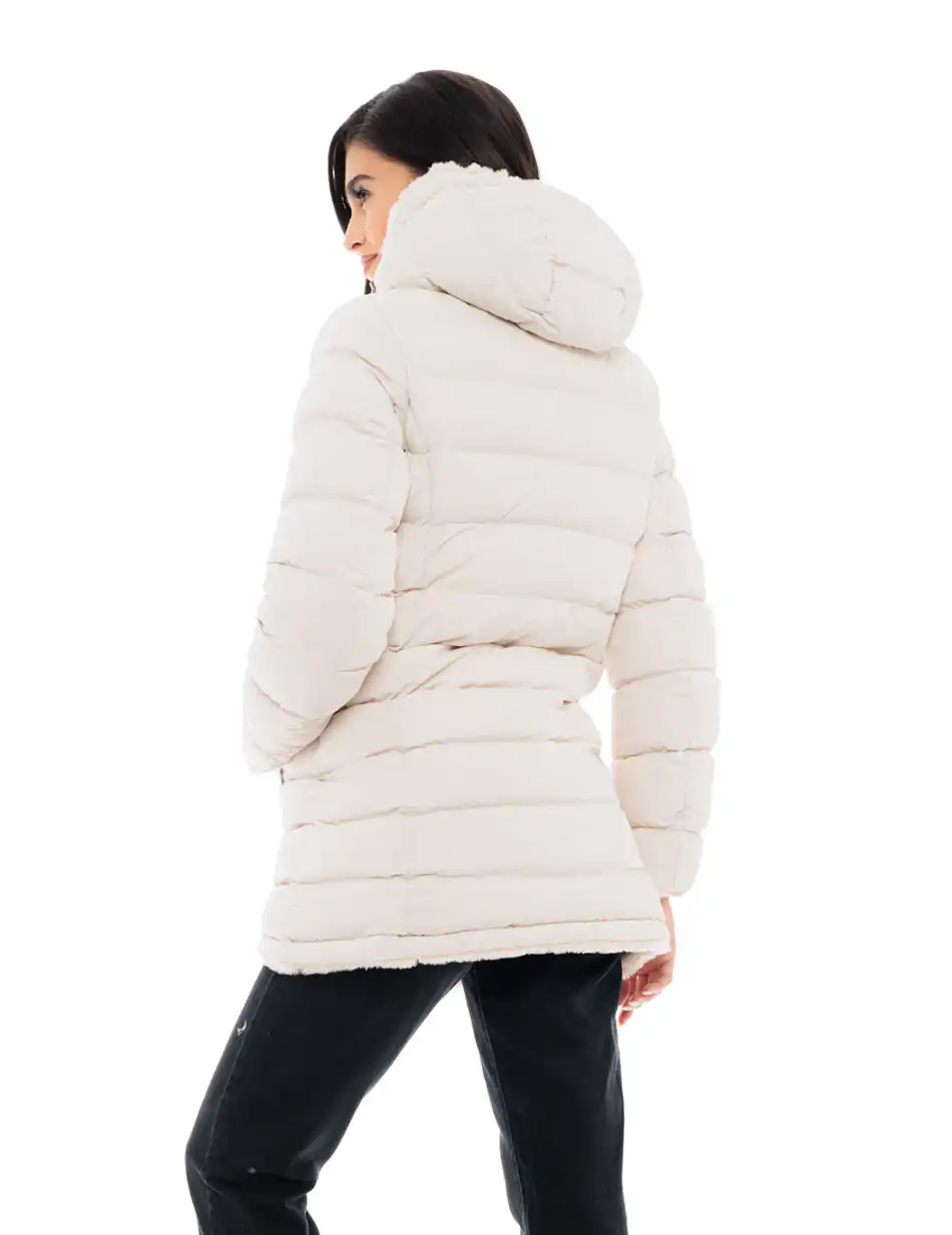 Biston fashion γυναικείο μακρύ μπουφάν 2 όψεων 48-101-097C LT BEIGE