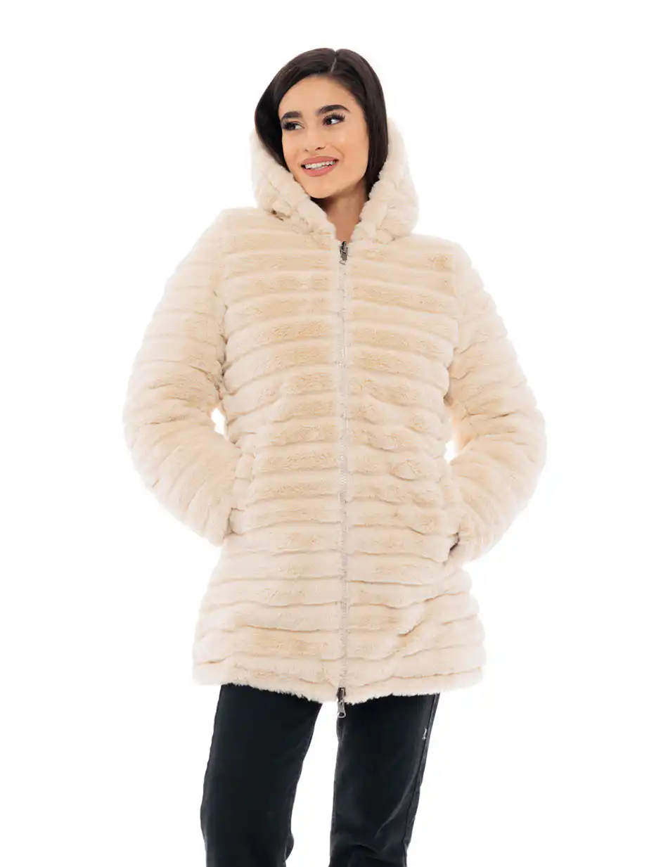 Biston fashion γυναικείο μακρύ μπουφάν 2 όψεων 48-101-097C LT BEIGE