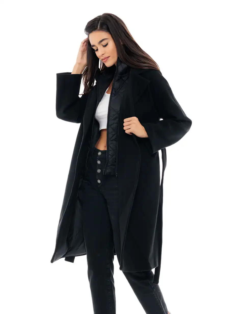 Splendid fashion γυναικείο μακρύ παλτό με κουκούλα 48-101-101 BLACK