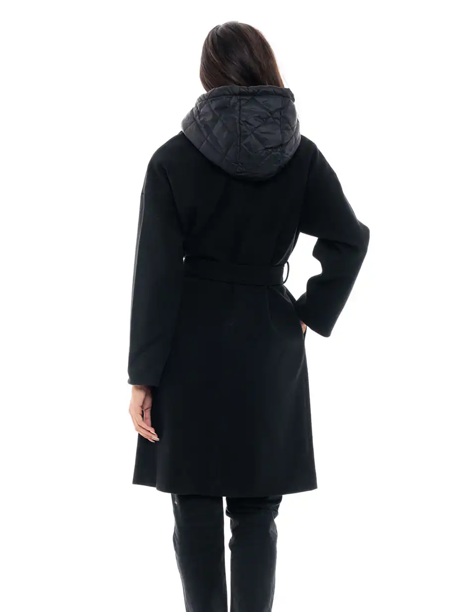 Splendid fashion γυναικείο μακρύ παλτό με κουκούλα 48-101-101 BLACK