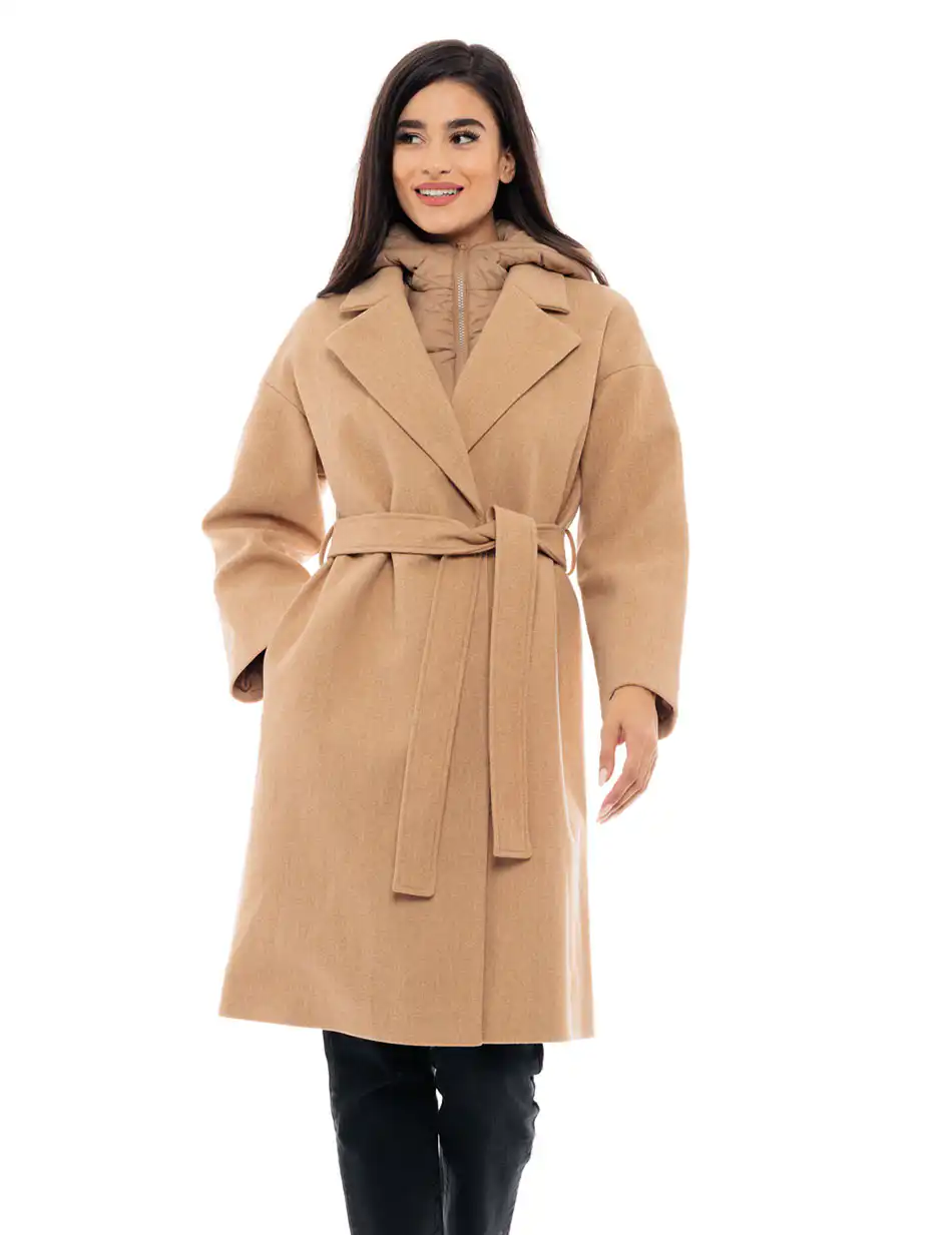 Splendid fashion γυναικείο μακρύ παλτό με κουκούλα 48-101-101 BEIGE