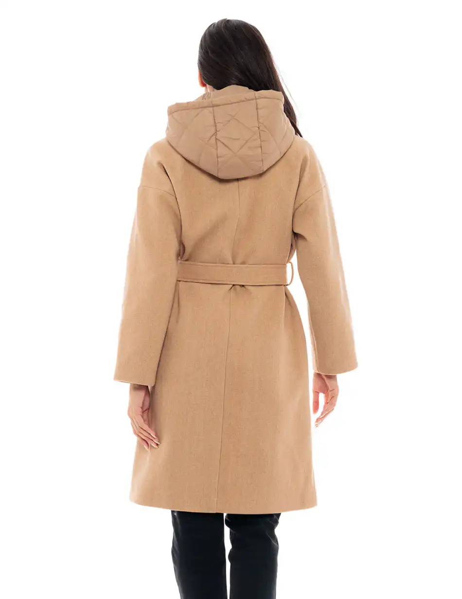 Splendid fashion γυναικείο μακρύ παλτό με κουκούλα 48-101-101 BEIGE