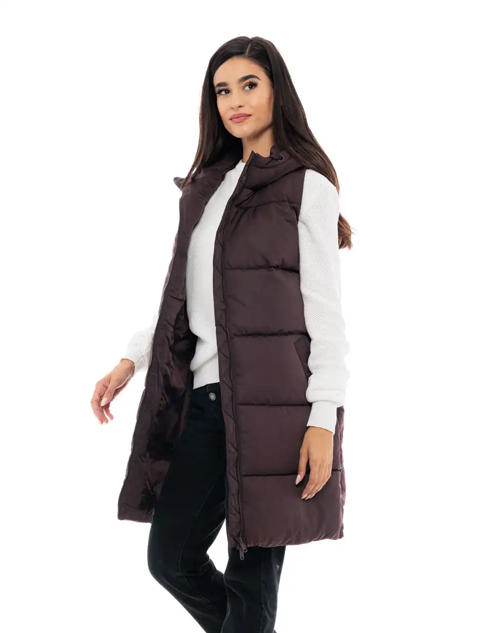 Splendid fashion γυναικείο μακρύ αμάνικο μπουφάν 48-102-004 CHOCOLATE