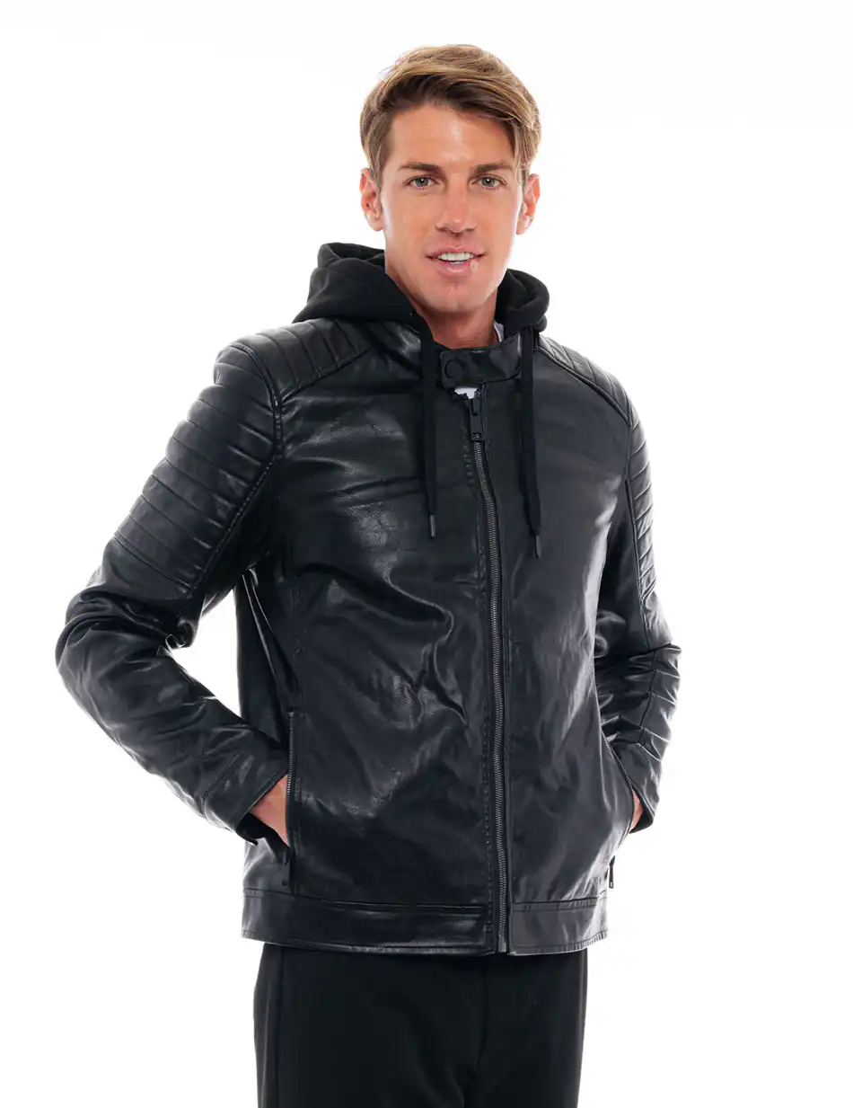 Biston fashion ανδρικό κοντό πανωφόρι από συνθετική δερματίνη 48-201-075 BLACK