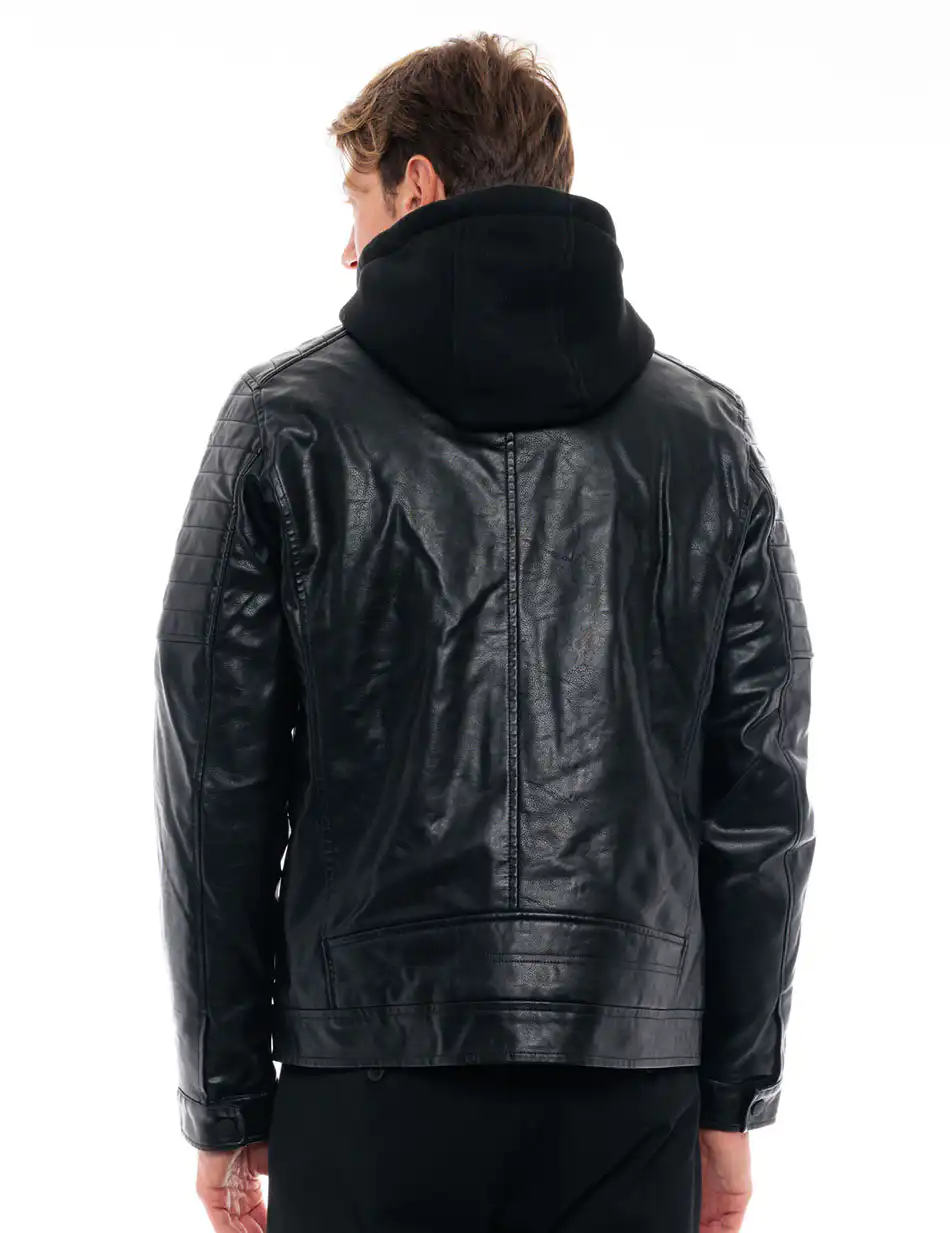 Biston fashion ανδρικό κοντό πανωφόρι από συνθετική δερματίνη 48-201-075 BLACK