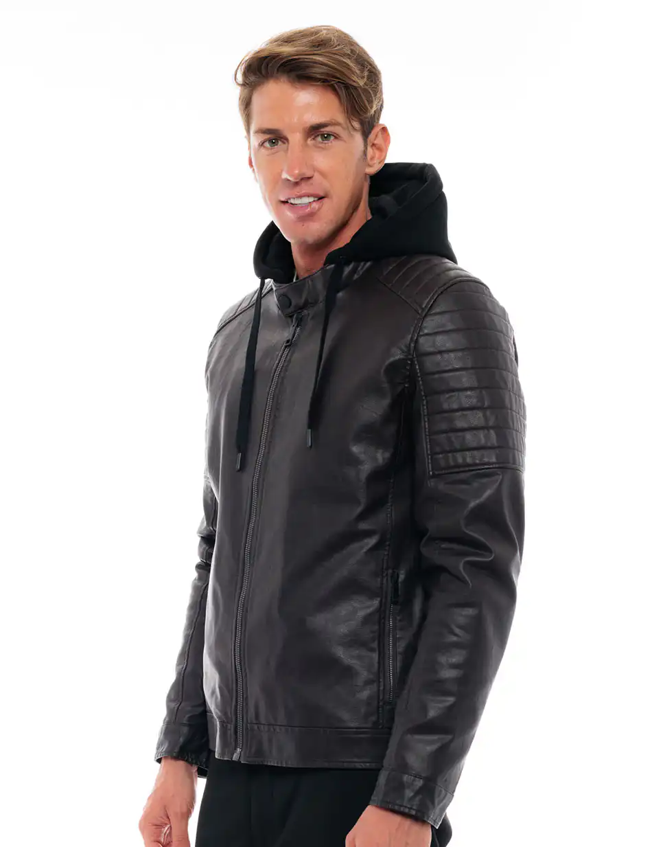 Biston fashion ανδρικό κοντό πανωφόρι από συνθετική δερματίνη 48-201-075 BROWN