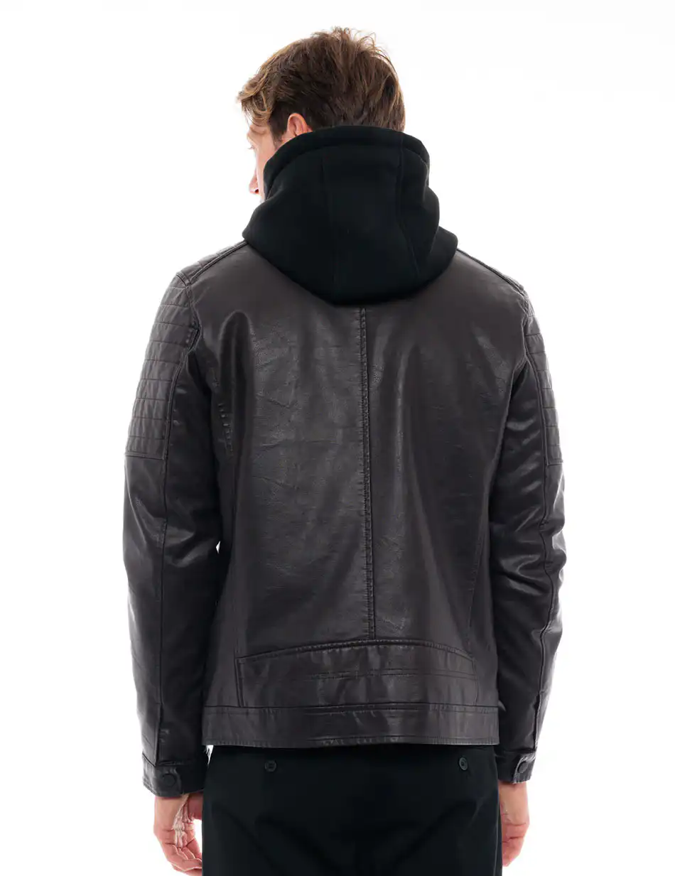 Biston fashion ανδρικό κοντό πανωφόρι από συνθετική δερματίνη 48-201-075 BROWN