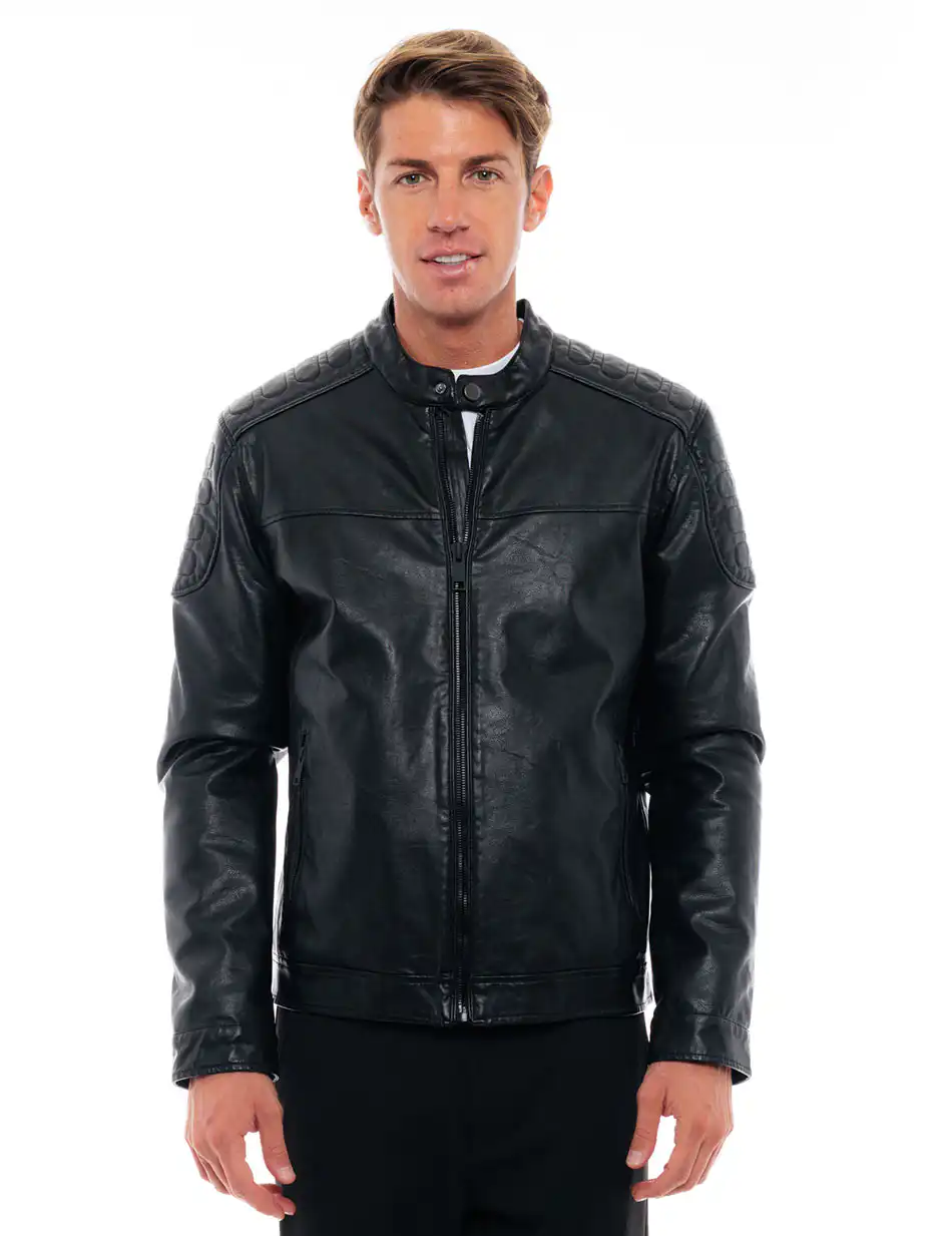 Biston fashion ανδρικό κοντό πανωφόρι από συνθετική δερματίνη 48-201-087 BLACK