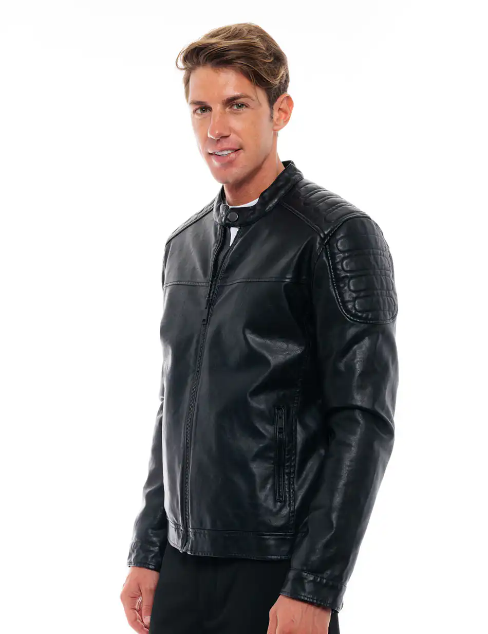 Biston fashion ανδρικό κοντό πανωφόρι από συνθετική δερματίνη 48-201-087 BLACK