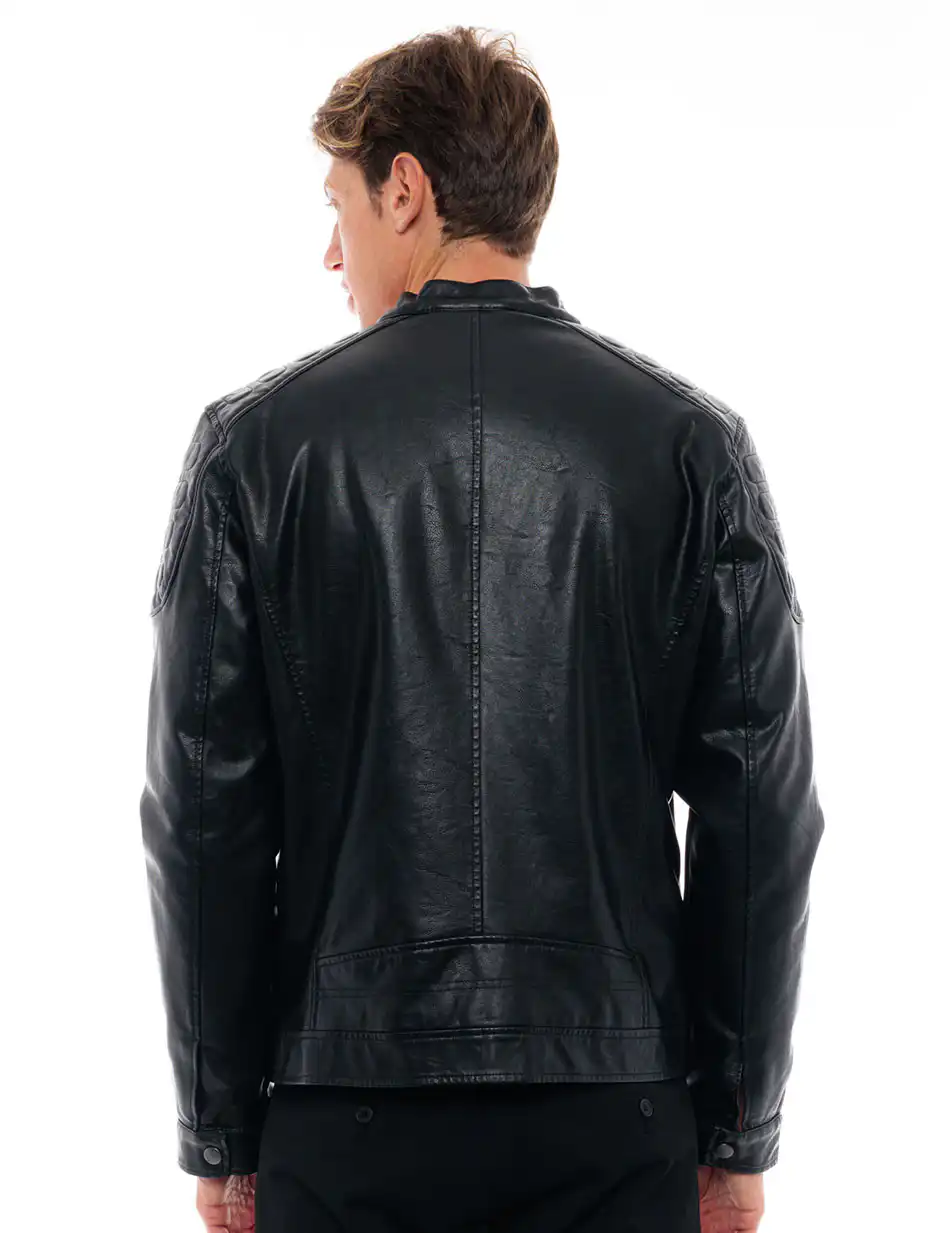 Biston fashion ανδρικό κοντό πανωφόρι από συνθετική δερματίνη 48-201-087 BLACK