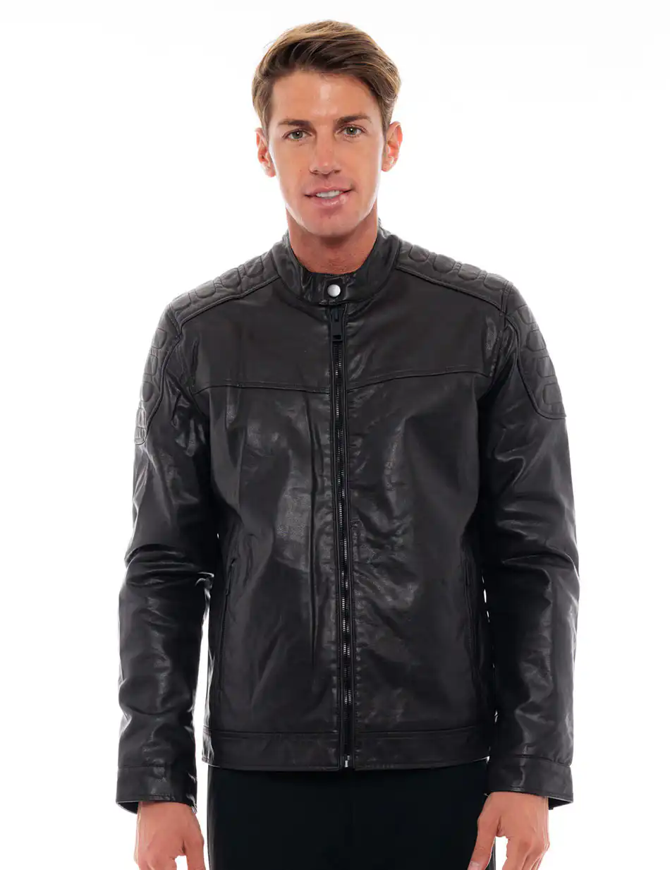 Biston fashion ανδρικό κοντό πανωφόρι από συνθετική δερματίνη 48-201-087 BROWN