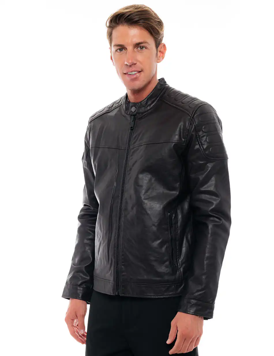 Biston fashion ανδρικό κοντό πανωφόρι από συνθετική δερματίνη 48-201-087 BROWN