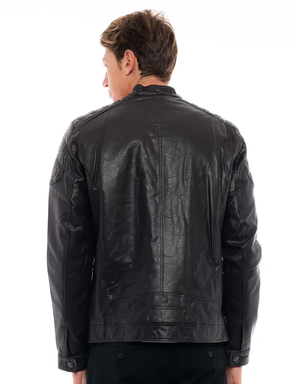 Biston fashion ανδρικό κοντό πανωφόρι από συνθετική δερματίνη 48-201-087 BROWN