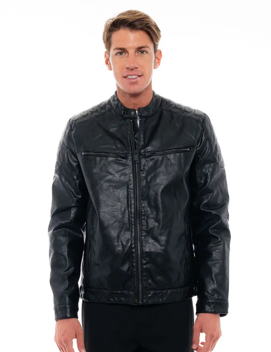 Splendid fashion ανδρικό κοντό πανωφόρι από συνθετική δερματίνη 48-201-090 BLACK