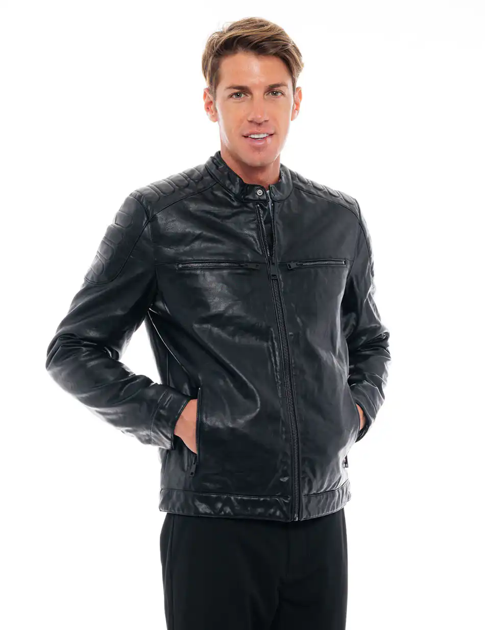 Splendid fashion ανδρικό κοντό πανωφόρι από συνθετική δερματίνη 48-201-090 BLACK