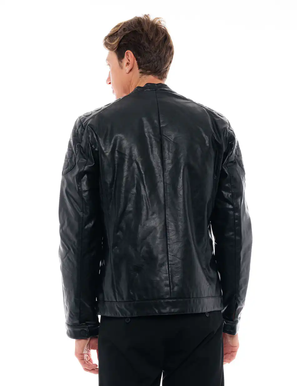 Splendid fashion ανδρικό κοντό πανωφόρι από συνθετική δερματίνη 48-201-090 BLACK