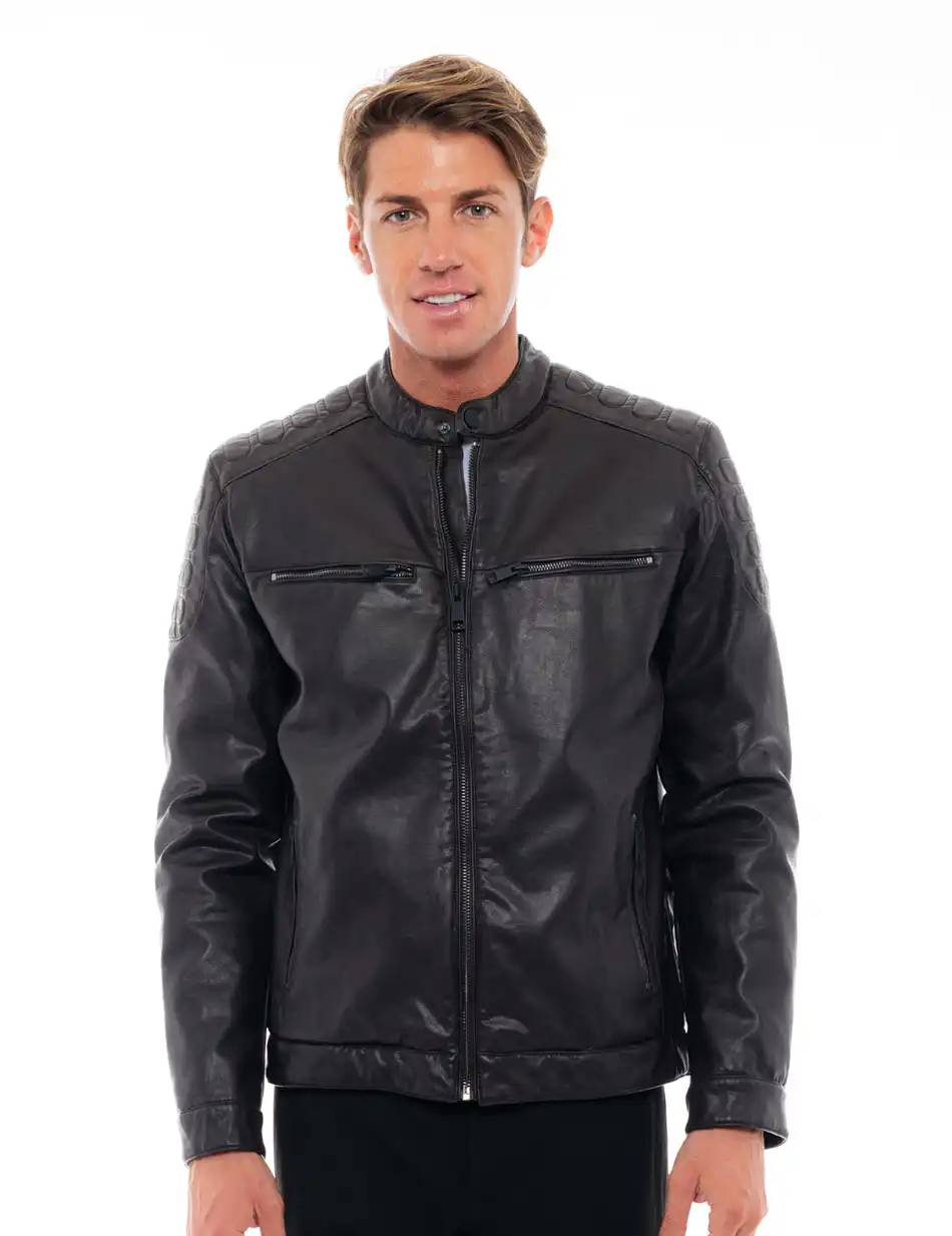 Splendid fashion ανδρικό κοντό πανωφόρι από συνθετική δερματίνη 48-201-090 BROWN