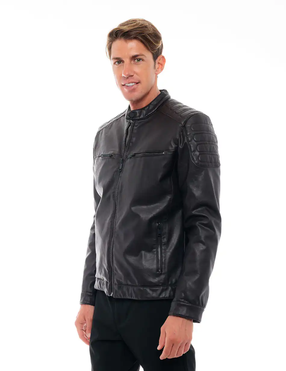 Splendid fashion ανδρικό κοντό πανωφόρι από συνθετική δερματίνη 48-201-090 BROWN