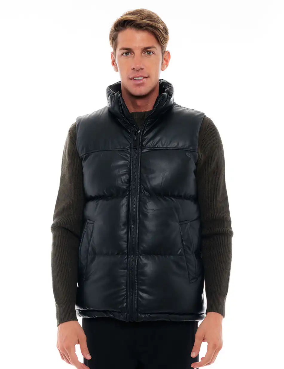 Biston fashion ανδρικό κοντό αμάνικο μπουφάν από δερματίνη 48-202-003 BLACK