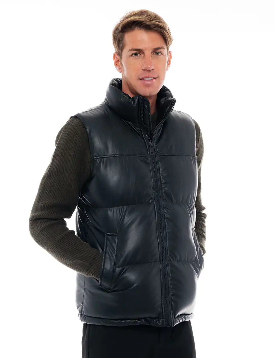 Biston fashion ανδρικό κοντό αμάνικο μπουφάν από δερματίνη 48-202-003 BLACK