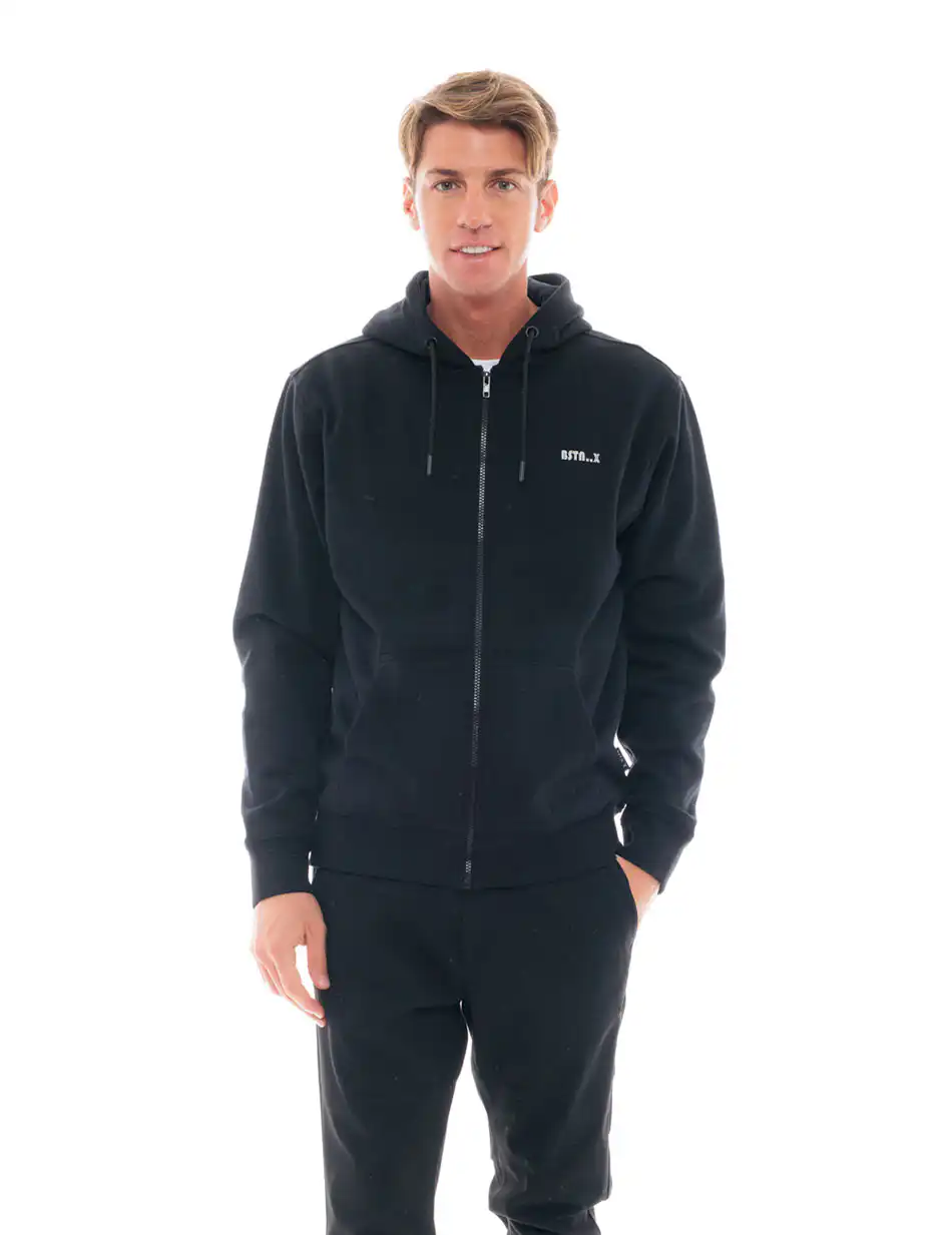Biston fashion ανδρική φούτερ ζακέτα με τύπωμα και κουκούλα 48-206-015 BLACK