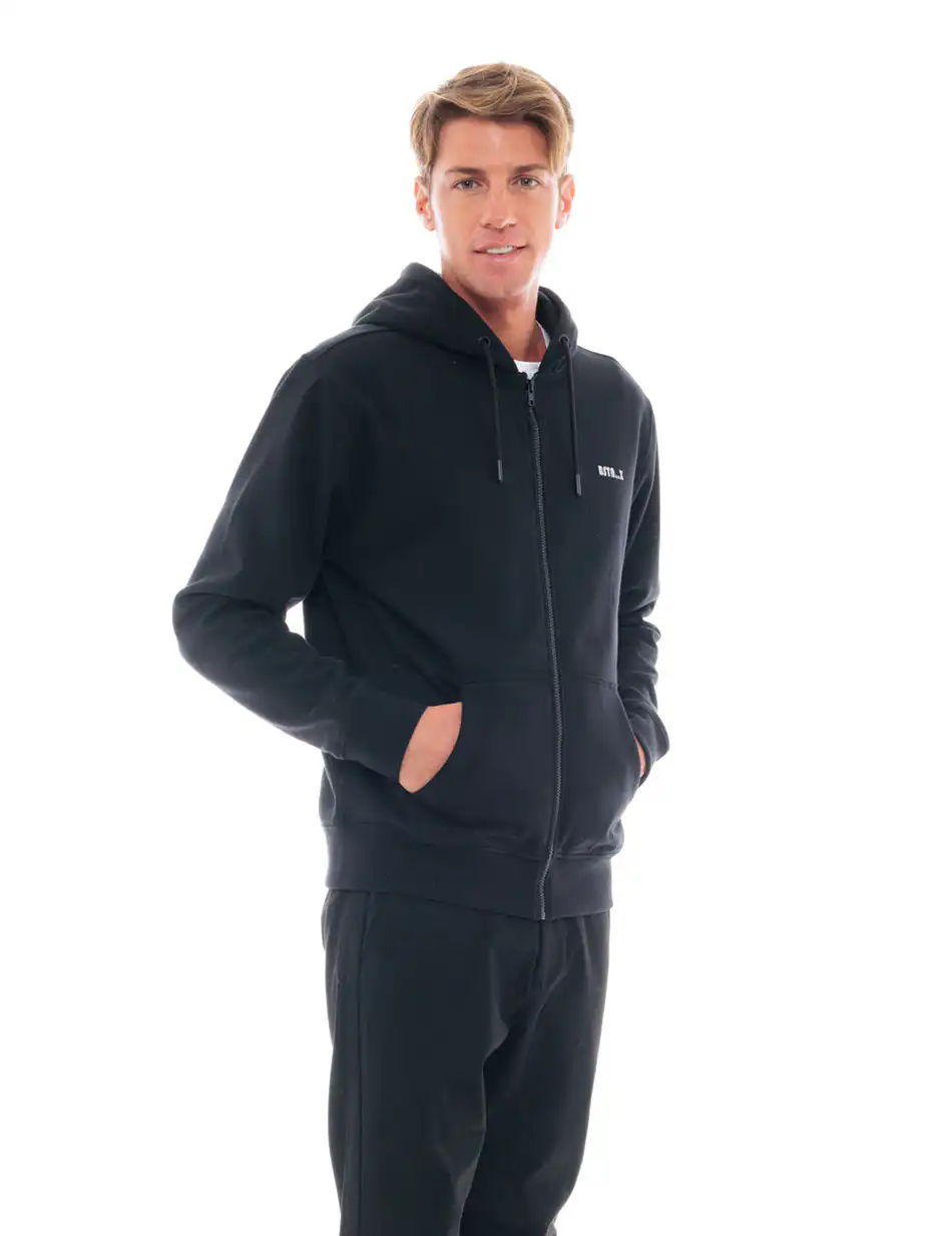 Biston fashion ανδρική φούτερ ζακέτα με τύπωμα και κουκούλα 48-206-015 BLACK