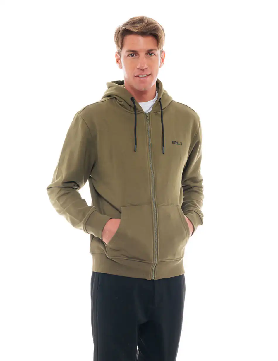 Biston fashion ανδρική φούτερ ζακέτα με τύπωμα και κουκούλα 48-206-015 KHAKI